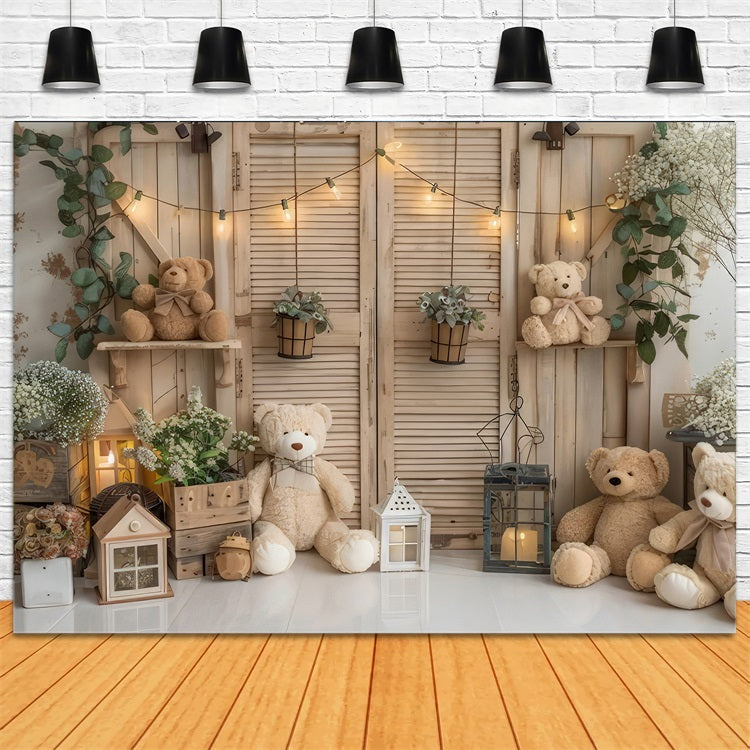 Cozy Boho Teddy Bears Rustic Room Backdrop BRP10-89