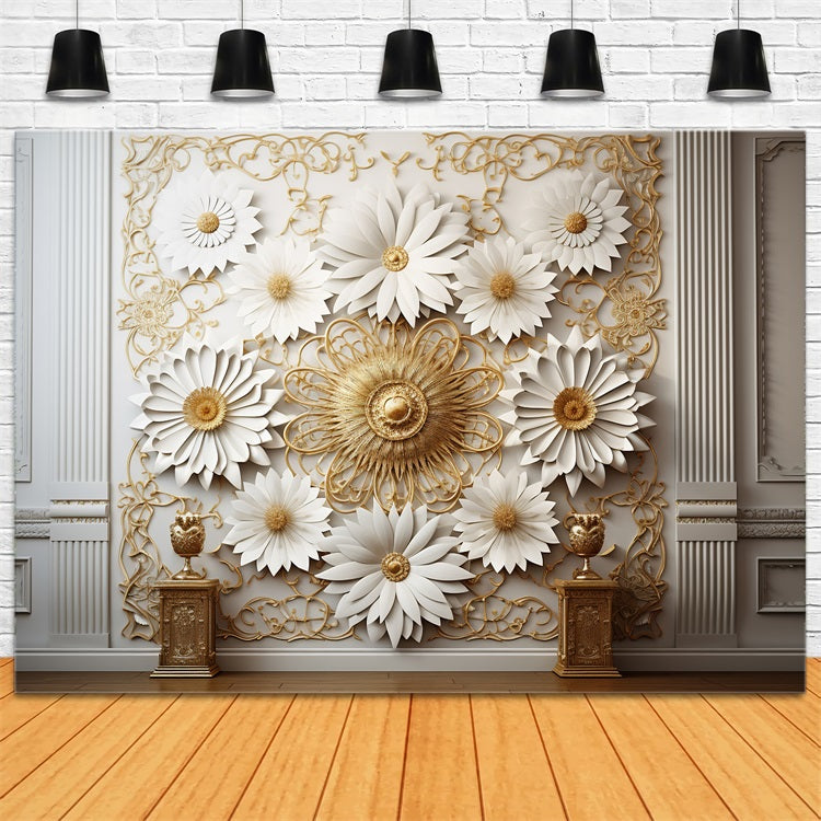 Boho Luxury White Gold Flower Wall Backdrop BRP10-98