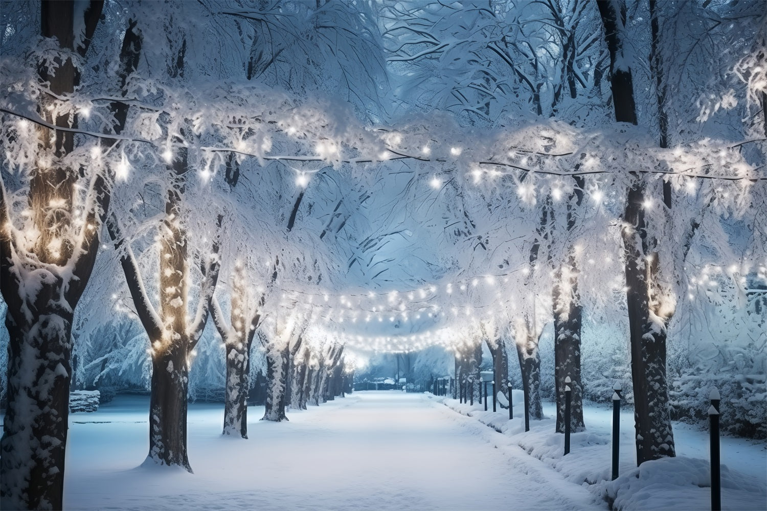 Backdrop Winter Wonderland Snowy Path Illuminated Lights Backdrop BRP11-15