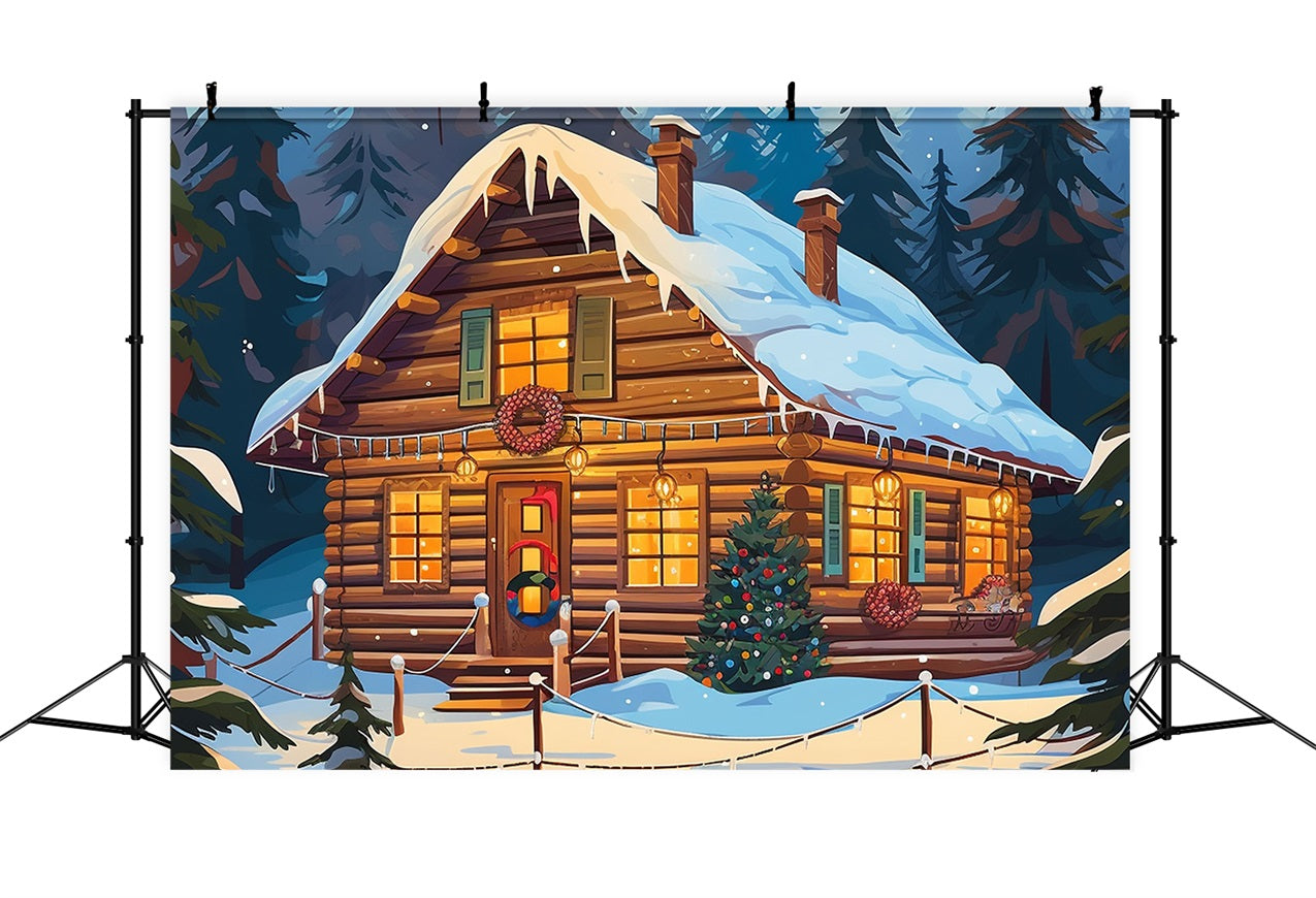 Christmas Photo Backdrop Cabin Snowy Forest Backdrop BRP11-156