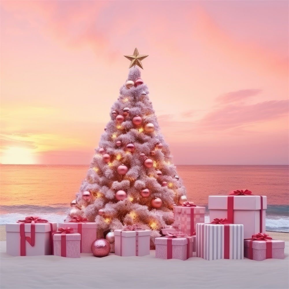 Christmas Scene Backdrop Pastel Tree Beach Gifts Backdrop BRP11-227