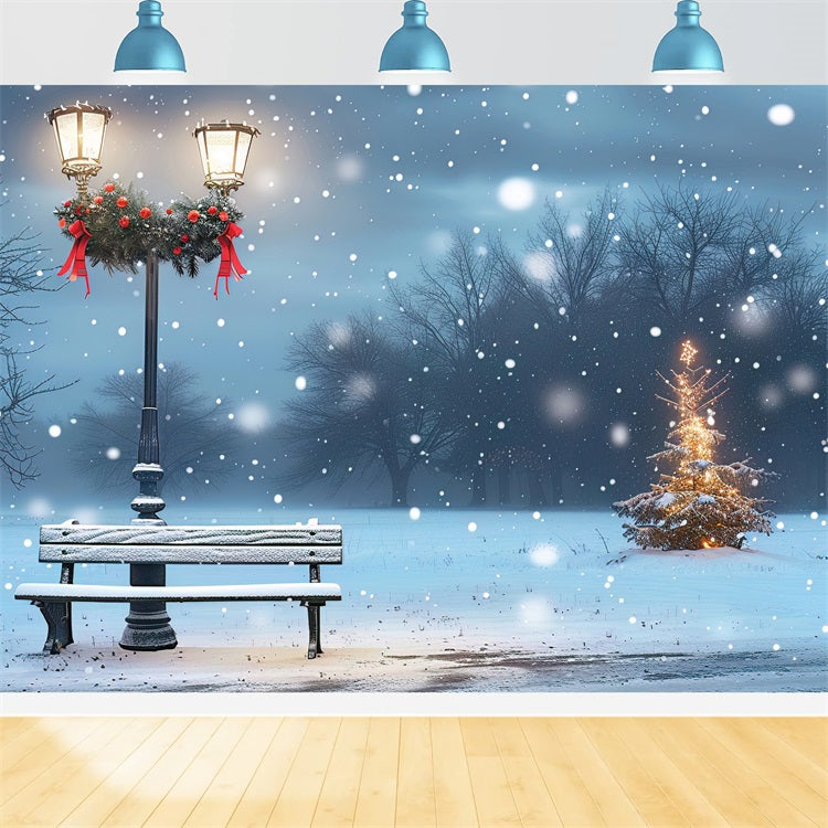 Winter Backdrop Photography Cozy Holiday Park Scene Backdrop BRP11-24