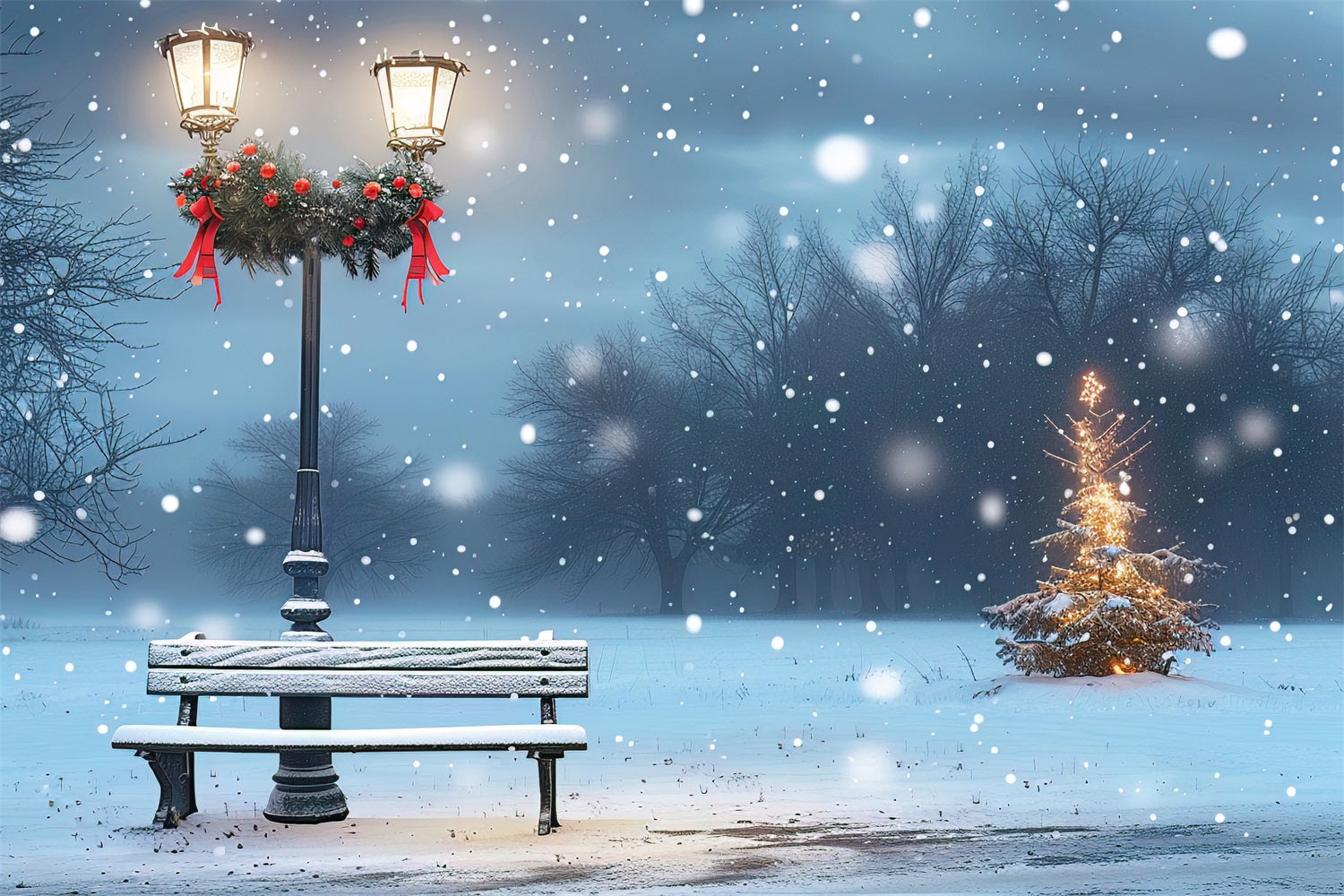 Winter Backdrop Photography Cozy Holiday Park Scene Backdrop BRP11-24