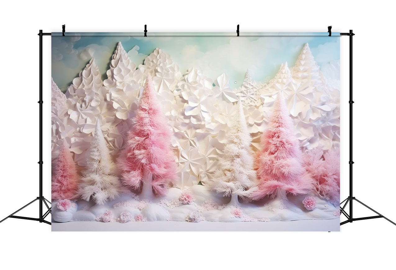 Winter Photo Backdrop Snowy Pink Trees Clouds Backdrop BRP11-254