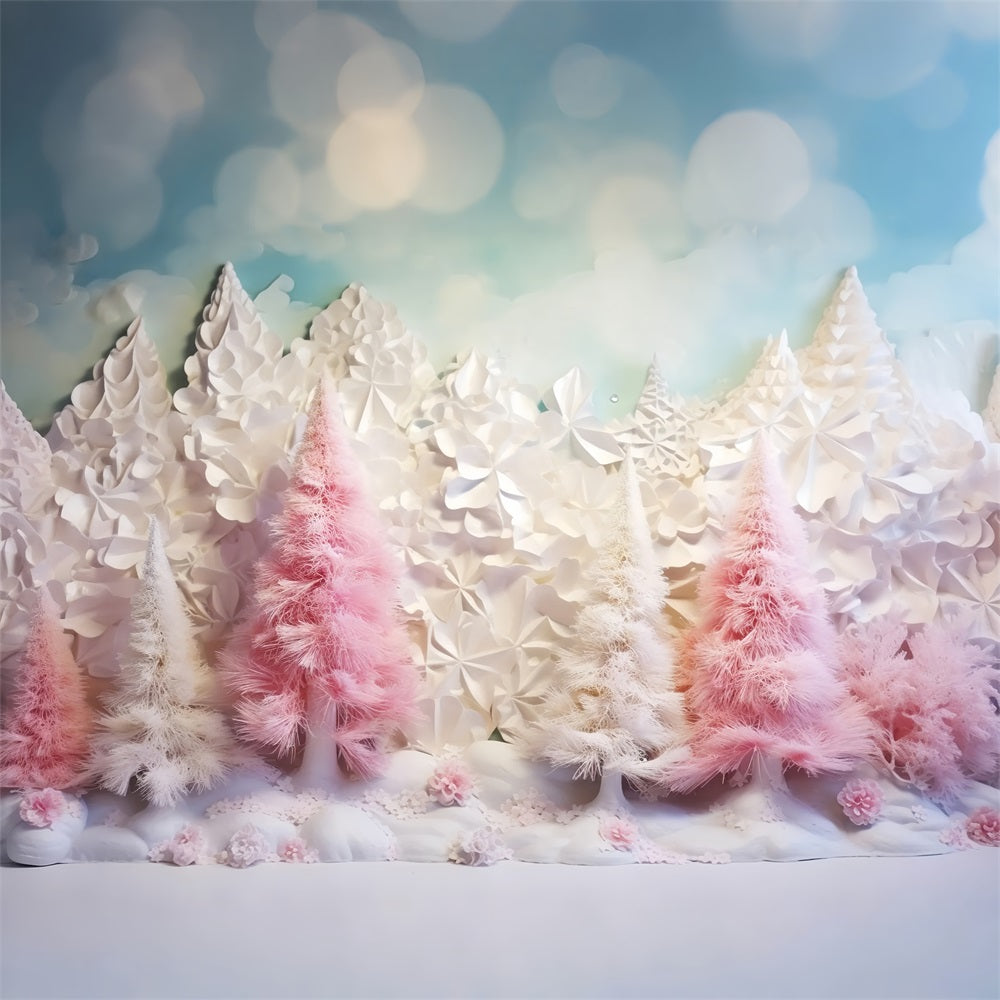 Winter Photo Backdrop Snowy Pink Trees Clouds Backdrop BRP11-254