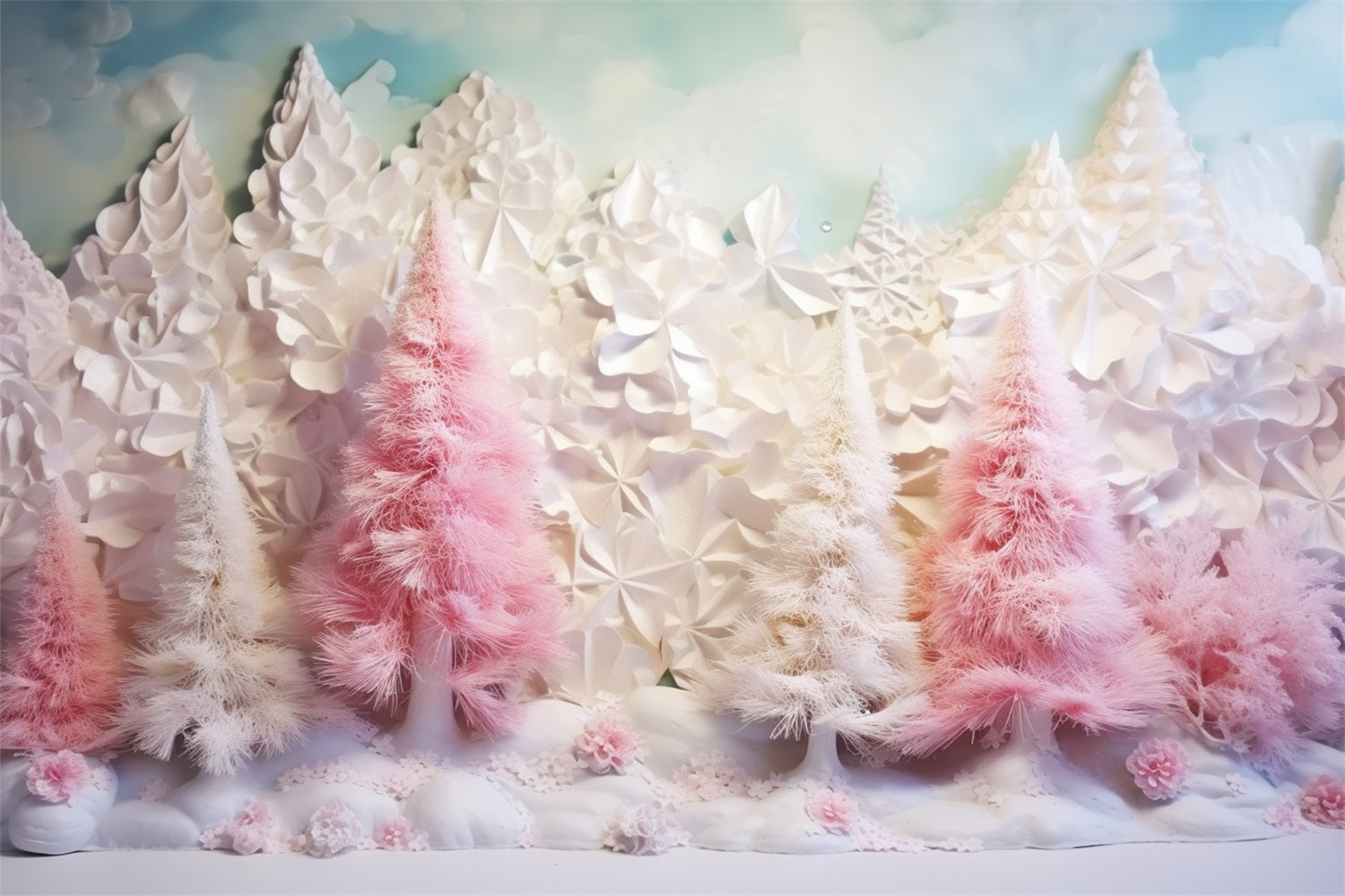 Winter Photo Backdrop Snowy Pink Trees Clouds Backdrop BRP11-254
