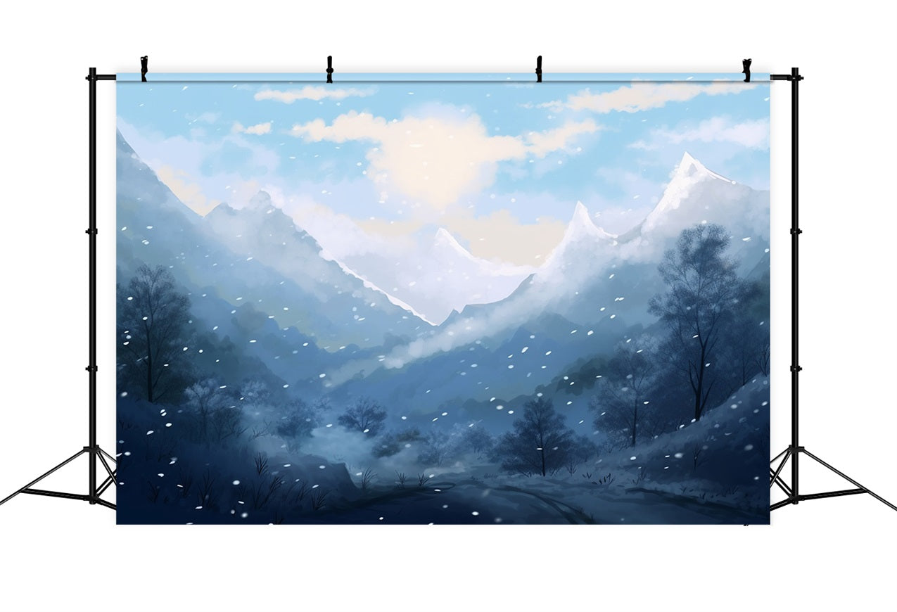 Winter Forest Backdrop Snowy Road Through Mountains Backdrop BRP11-260