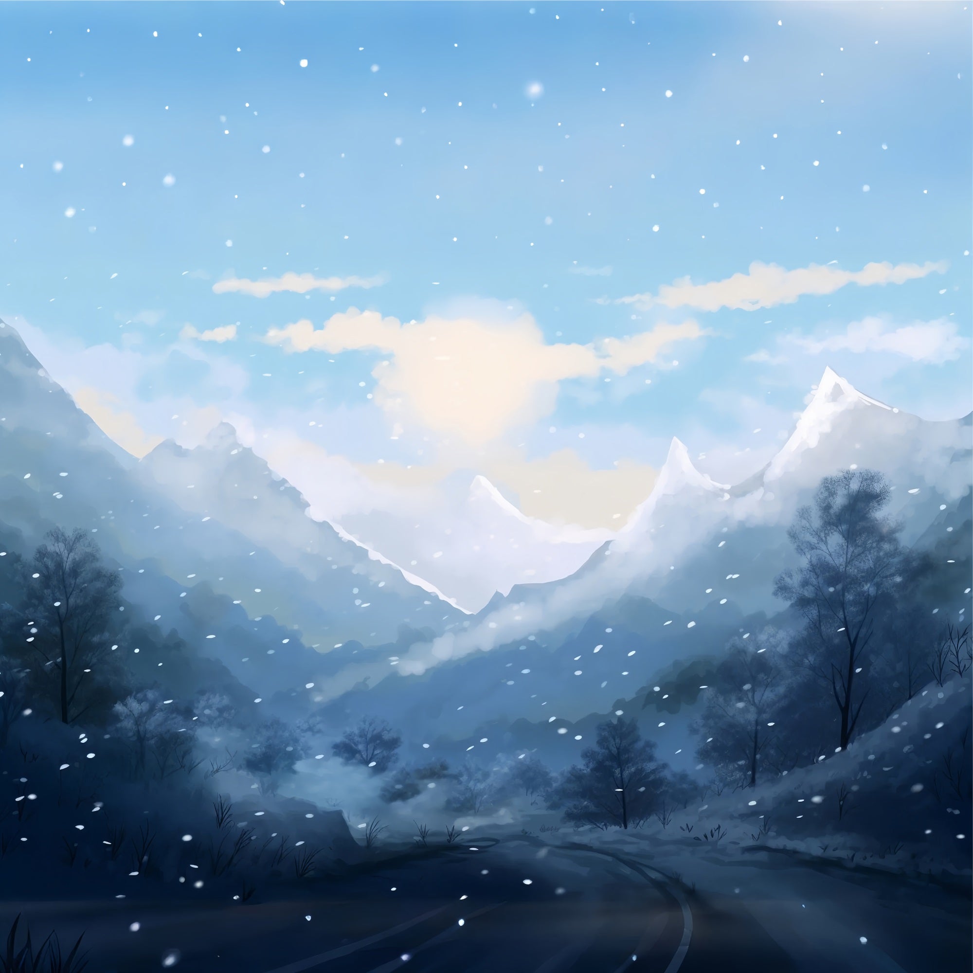 Winter Forest Backdrop Snowy Road Through Mountains Backdrop BRP11-260