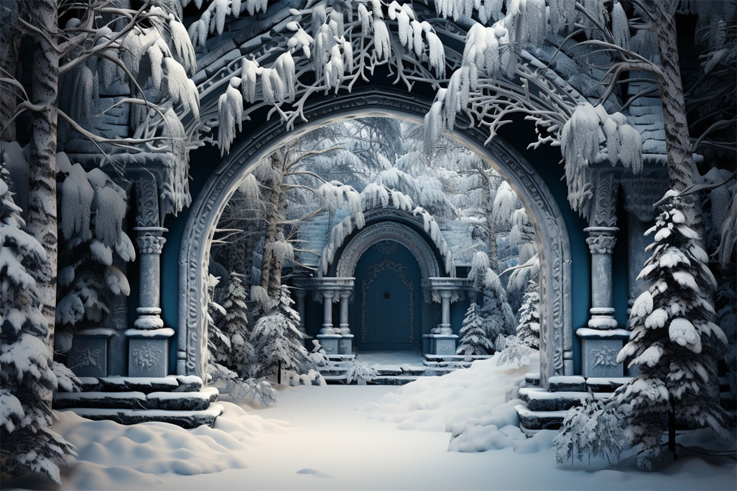 Winter Scene Photo Backdrop Castle Ruins Arch Backdrop BRP11-263