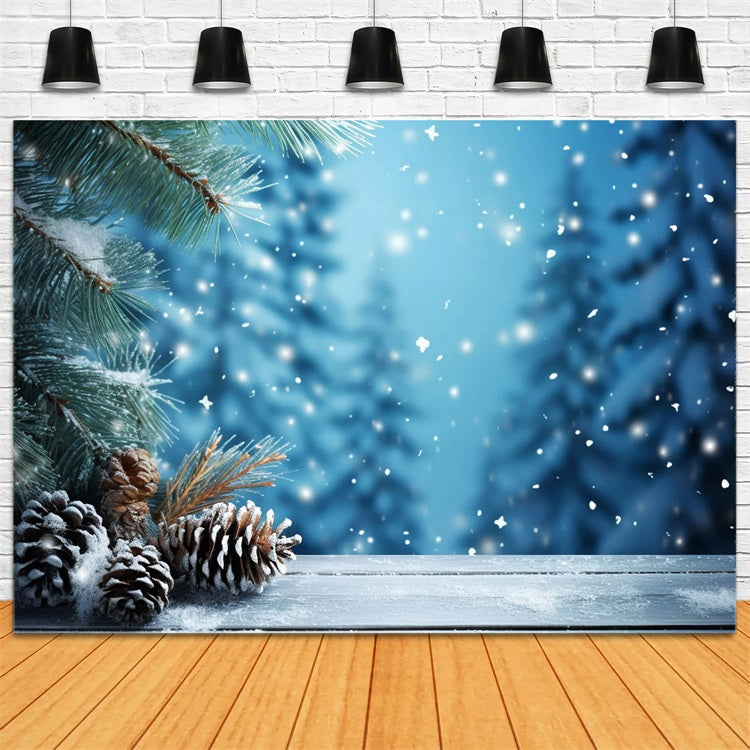 Winter Backdrop Photography Snowy Pinecones Branches Backdrop BRP11-275