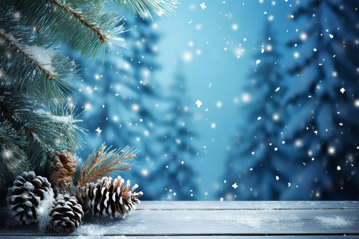 Winter Backdrop Photography Snowy Pinecones Branches Backdrop BRP11-275