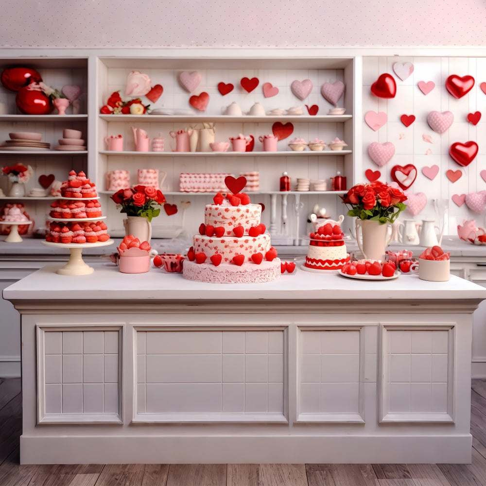 Valentine Backdrop Rose Cake-Laden Kitchen Scene Backdrop BRP11-277
