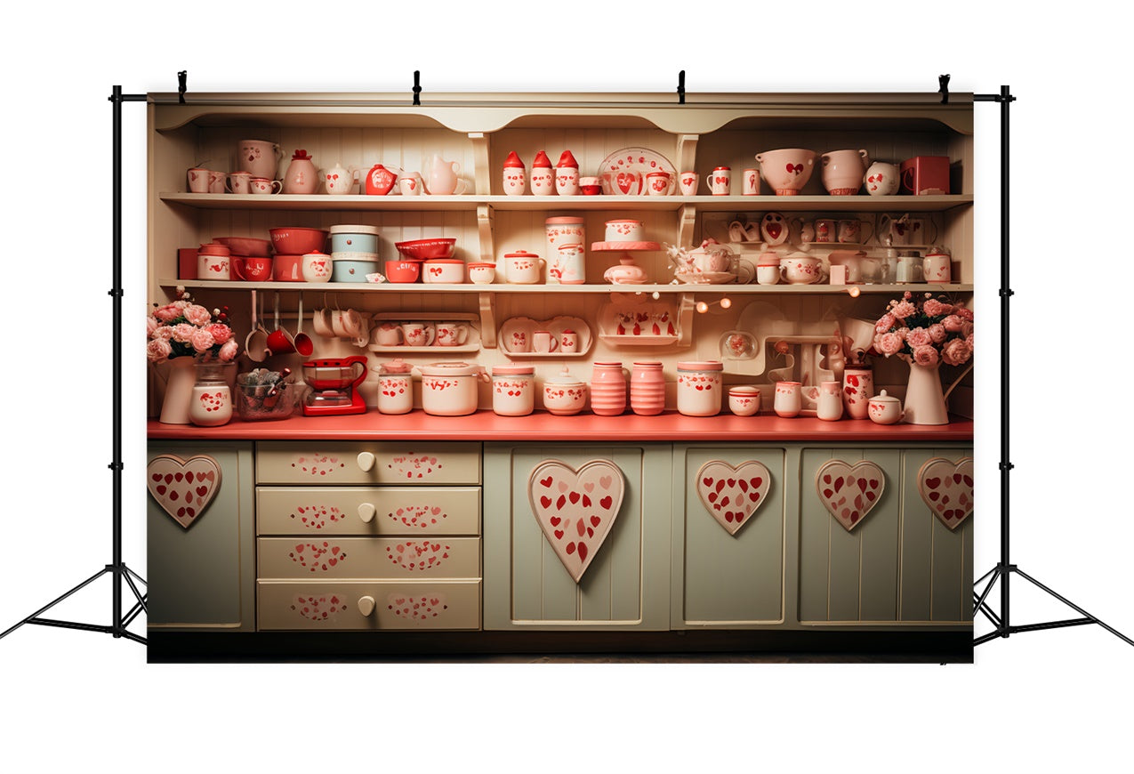 Valentine's Day Photography Backdrop Heart Kitchen Scene Backdrop BRP11-281