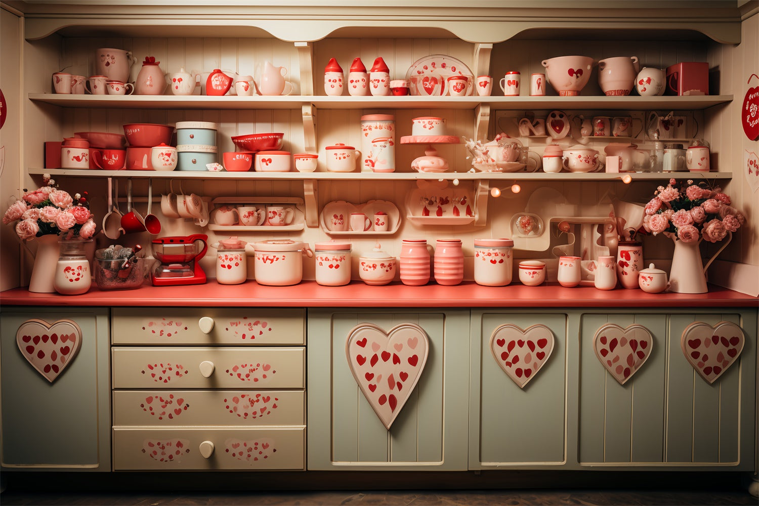 Valentine's Day Photography Backdrop Heart Kitchen Scene Backdrop BRP11-281