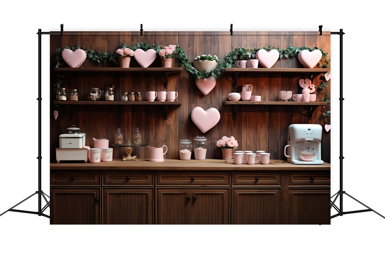 Backdrops Valentines Love-Themed Wooden Kitchen Wall Hearts Backdrop BRP11-285