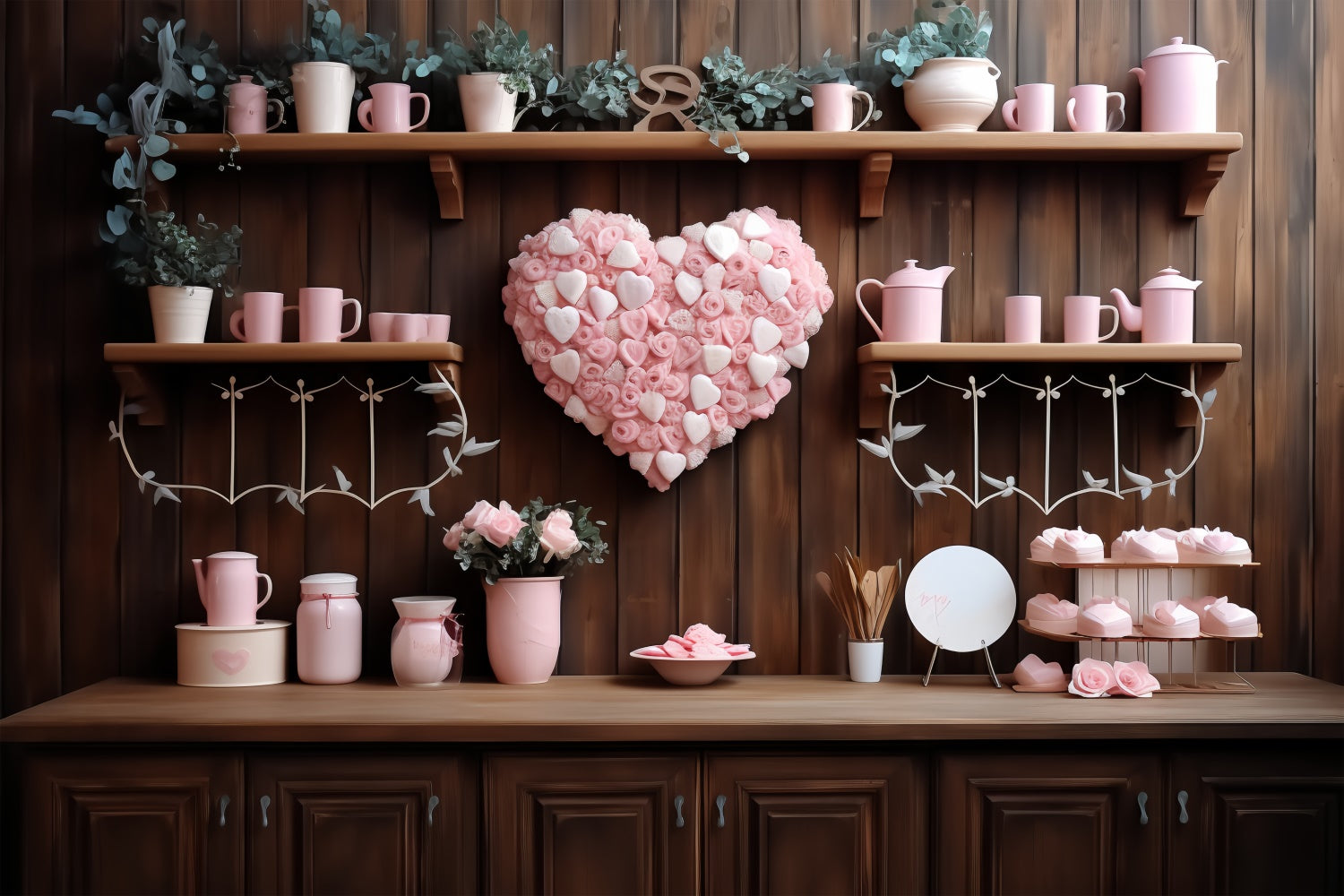 Valentines Photo Backdrop Ideas Floral Heart Shelf Backdrop BRP11-286