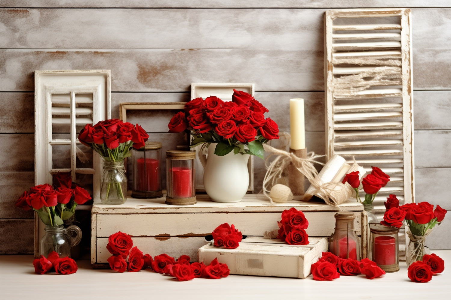 Simple Valentines Backdrop Roses Vintage Frames Backdrop BRP11-291