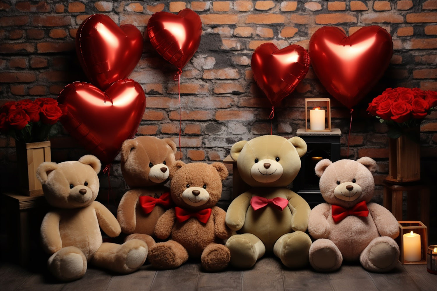 Valentine's Day Photography Backdrops Teddy Heart Balloons Backdrop BRP11-307