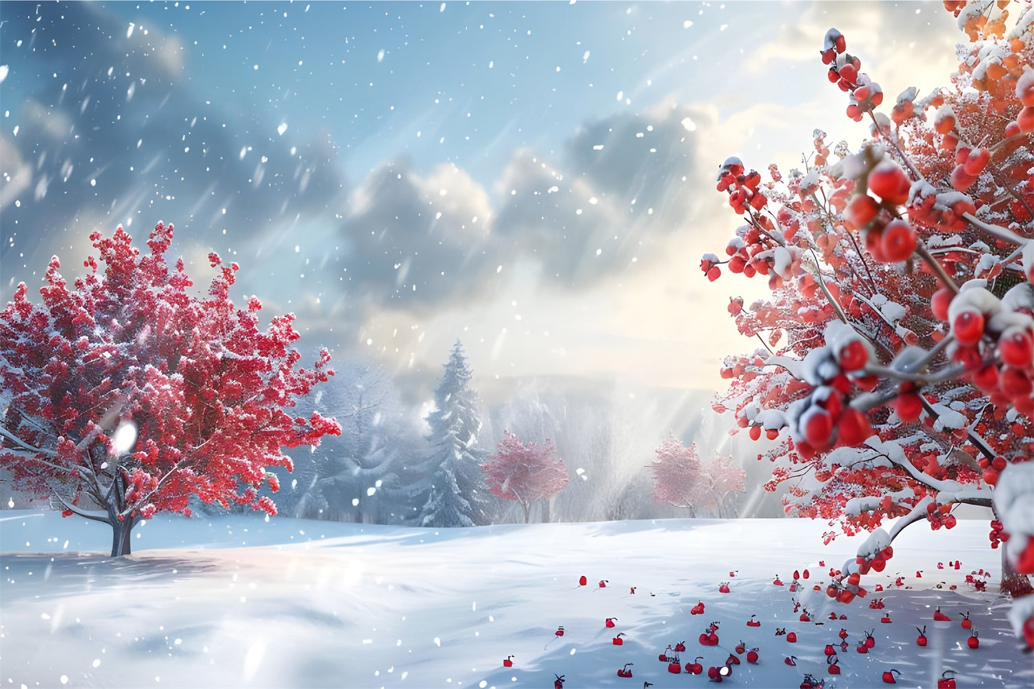 Backdrop Winter Wonderland Radiant Red Trees Snow Backdrop BRP11-34
