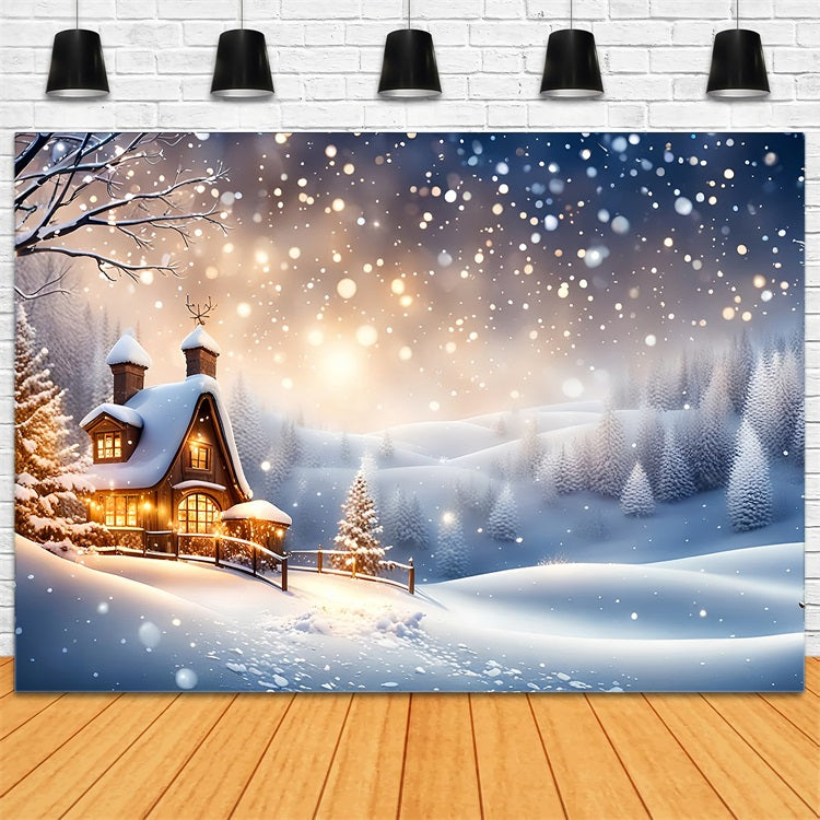 Winter Backdrop Ideas Cottage Nestled Snowy Landscape Backdrop BRP11-37