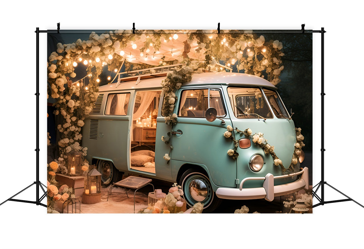 Valentine's Backdrop Vintage Van Lights Flowers Backdrop BRP11-406