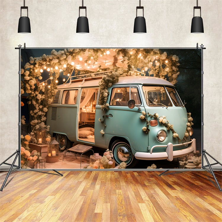 Valentine's Backdrop Vintage Van Lights Flowers Backdrop BRP11-406