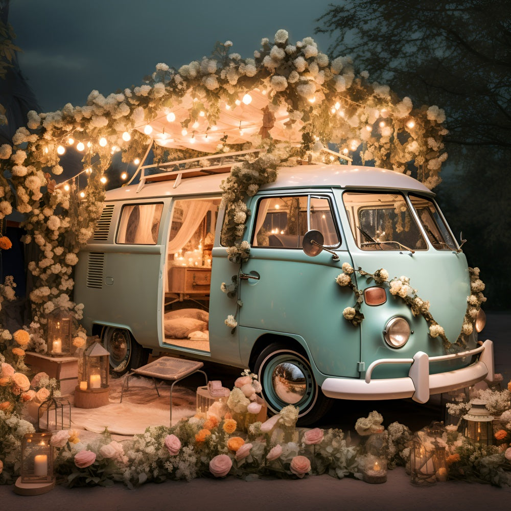 Valentine's Backdrop Vintage Van Lights Flowers Backdrop BRP11-406