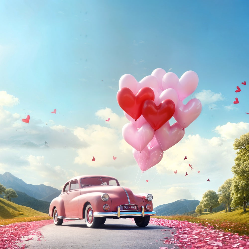 Valentine Backdrops Heart Balloon Road Pink Car Backdrop BRP11-411