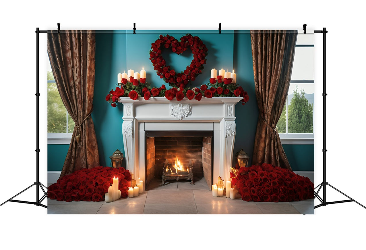 Valentine Backdrop Ideas Fireplace Roses Candles Backdrop BRP11-421