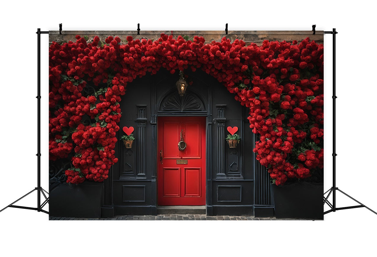 Valentine Photo Backdrop Red Roses Black Door Backdrop BRP11-432