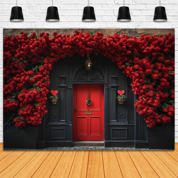 Valentine Photo Backdrop Red Roses Black Door Backdrop BRP11-432