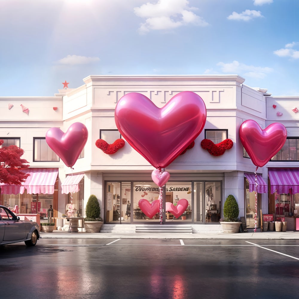 Valentines Photo Backdrop Heart Balloons Storefront Backdrop BRP11-436