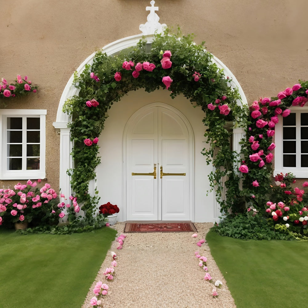 Valentine Photo Backdrops White Door Floral Arch Backdrop BRP11-437