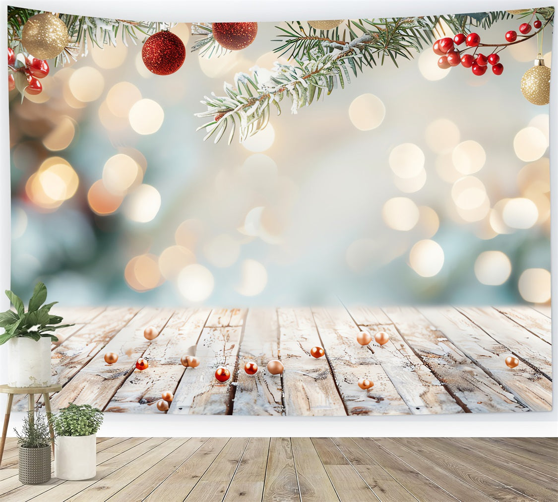 Winter Backdrops Christmas Baubles Snowy Fir Branches Backdrop BRP11-465