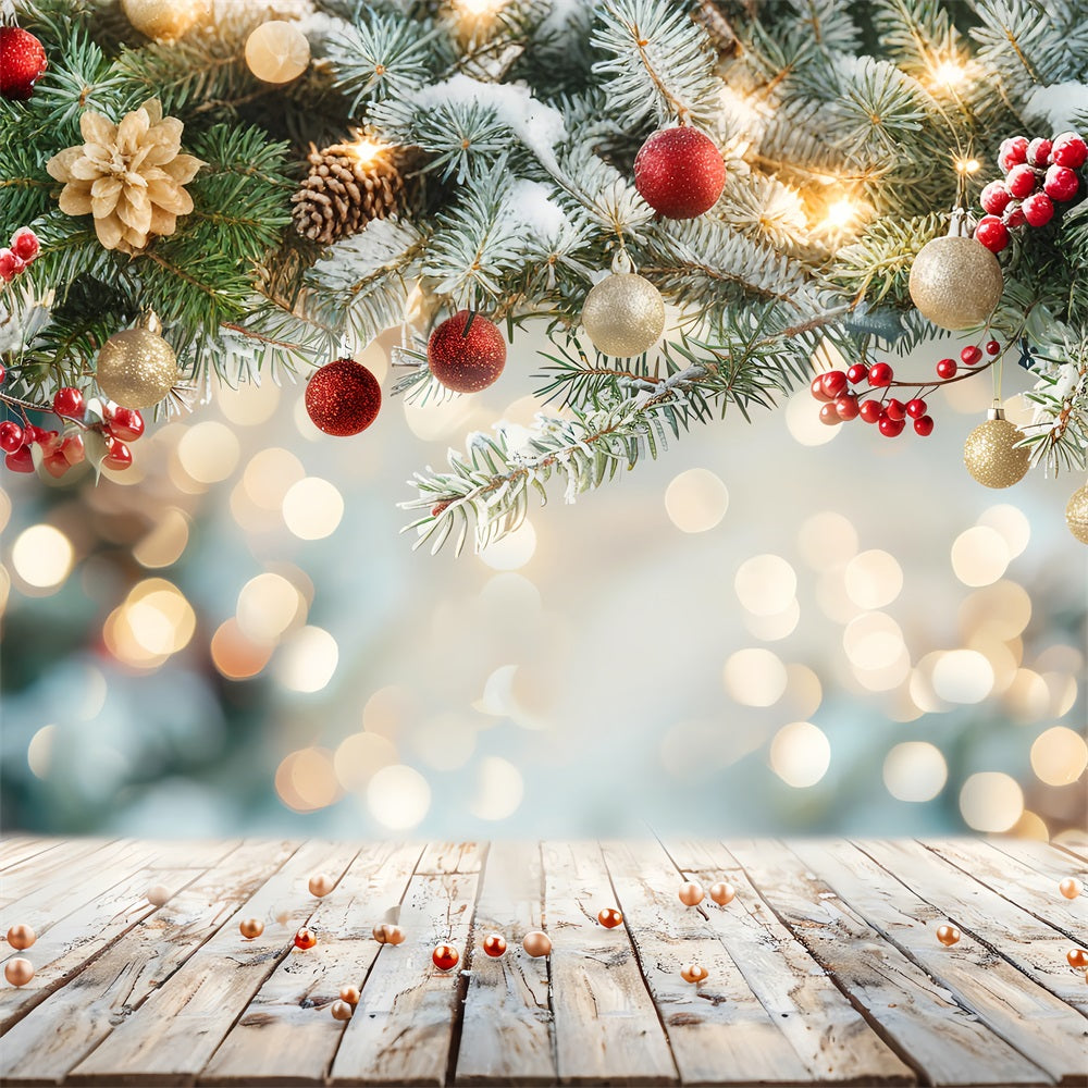 Winter Backdrops Christmas Baubles Snowy Fir Branches Backdrop BRP11-465