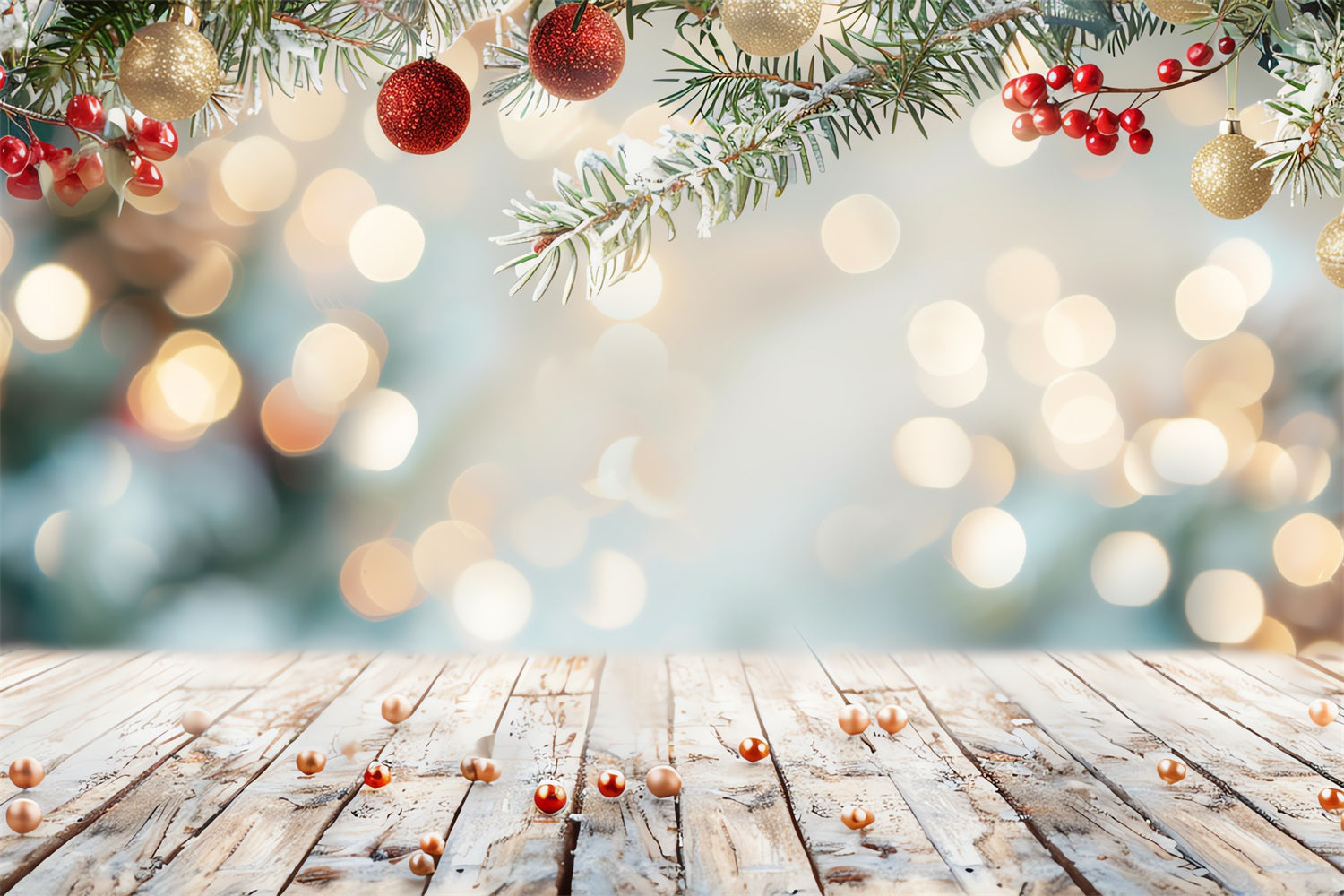 Winter Backdrops Christmas Baubles Snowy Fir Branches Backdrop BRP11-465