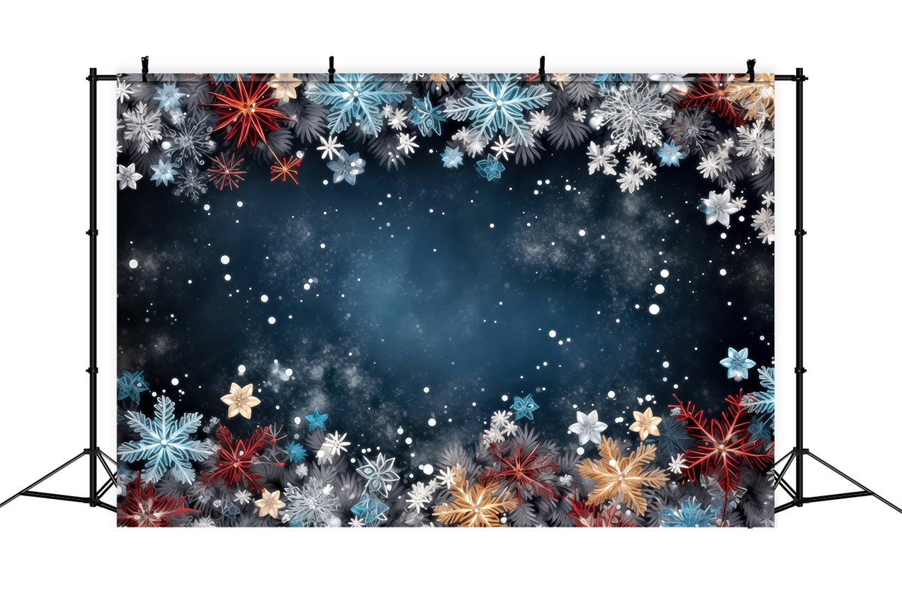 Winter Backdrops Colorful Snowflakes Dark Starry Sky Backdrop BRP11-467