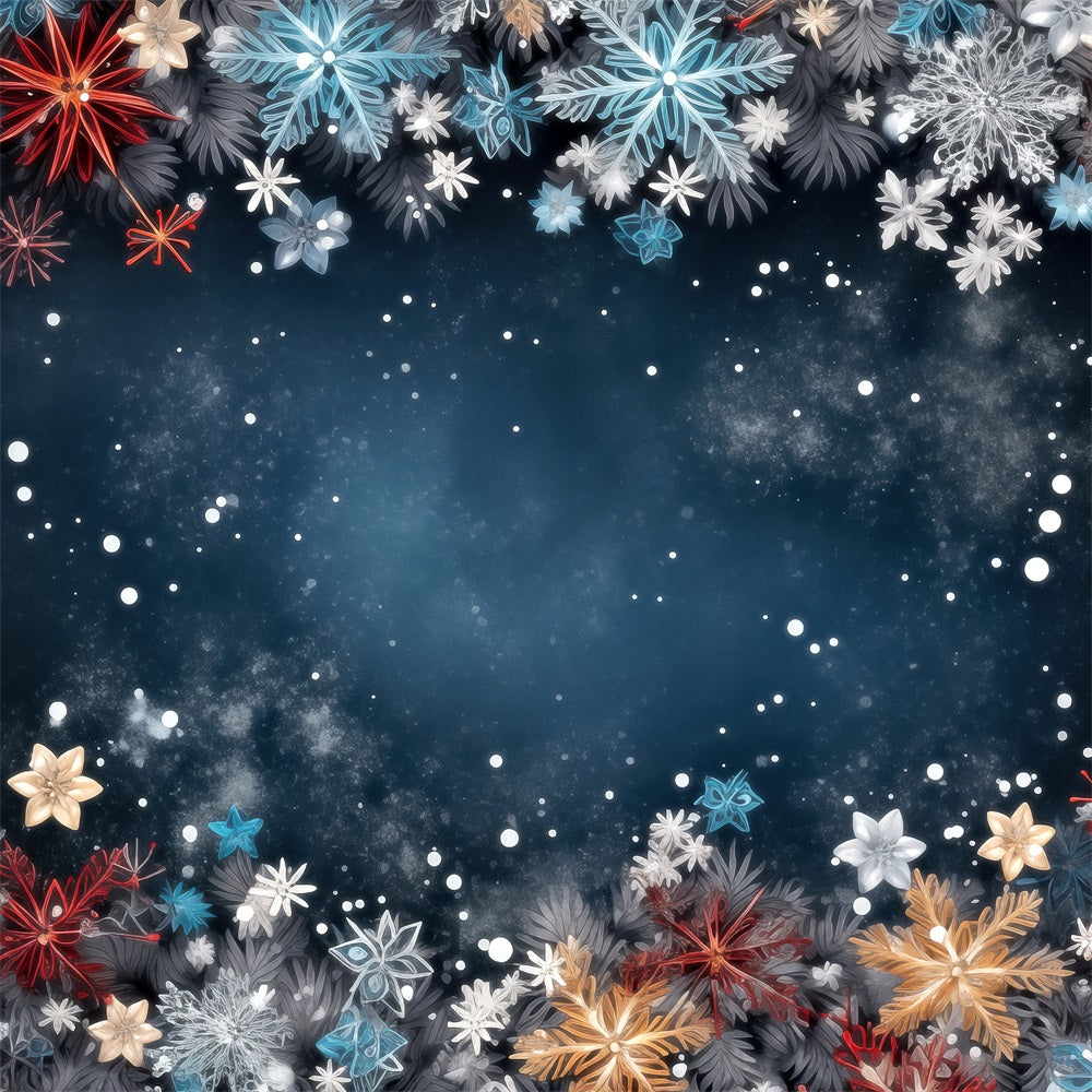 Winter Backdrops Colorful Snowflakes Dark Starry Sky Backdrop BRP11-467