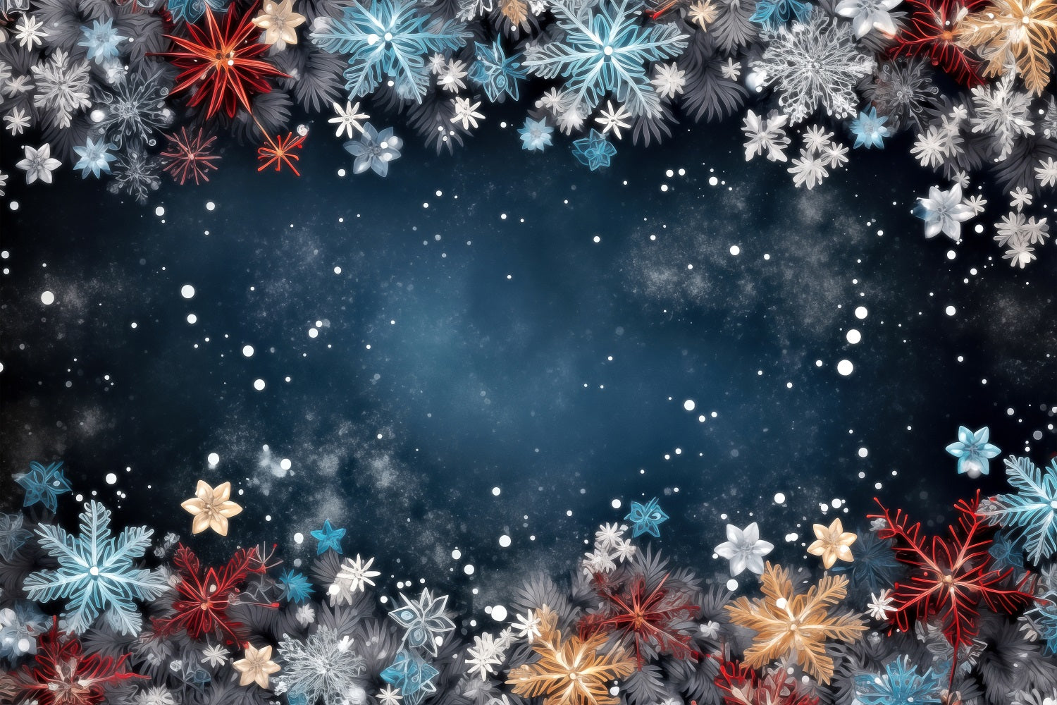 Winter Backdrops Colorful Snowflakes Dark Starry Sky Backdrop BRP11-467