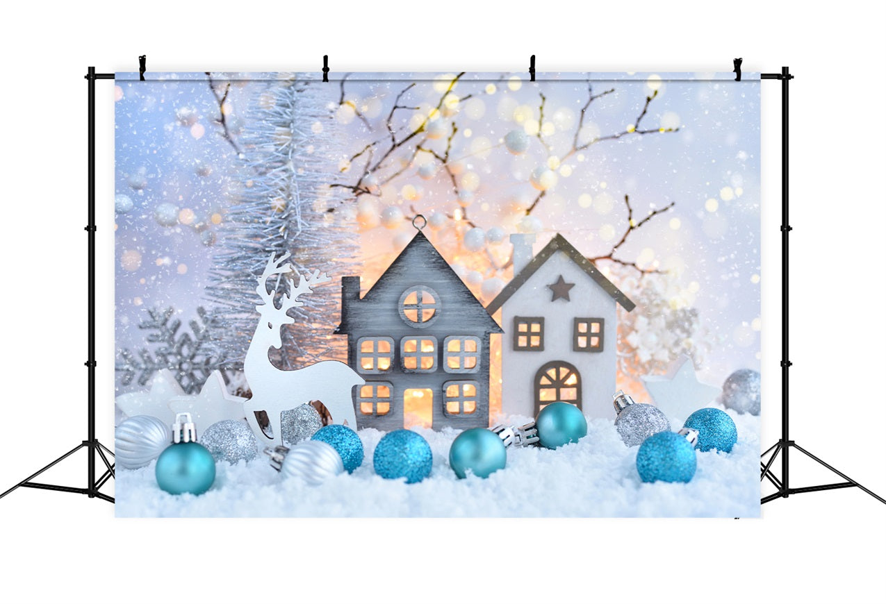Winter Backdrop Ideas Snowy Village Reindeer Christmas Backdrop BRP11-471