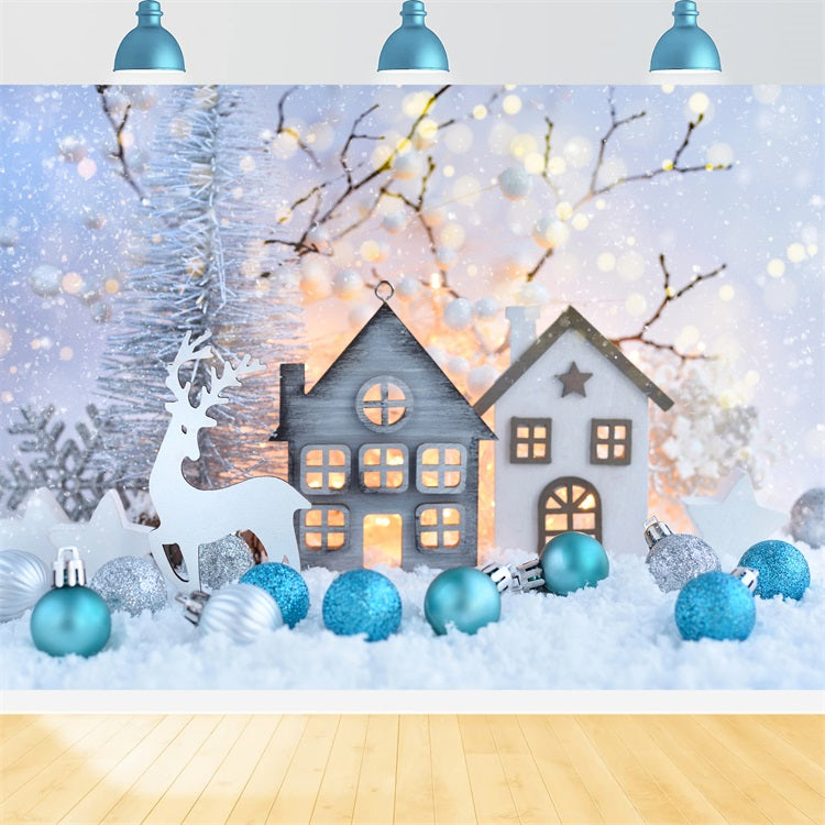 Winter Backdrop Ideas Snowy Village Reindeer Christmas Backdrop BRP11-471