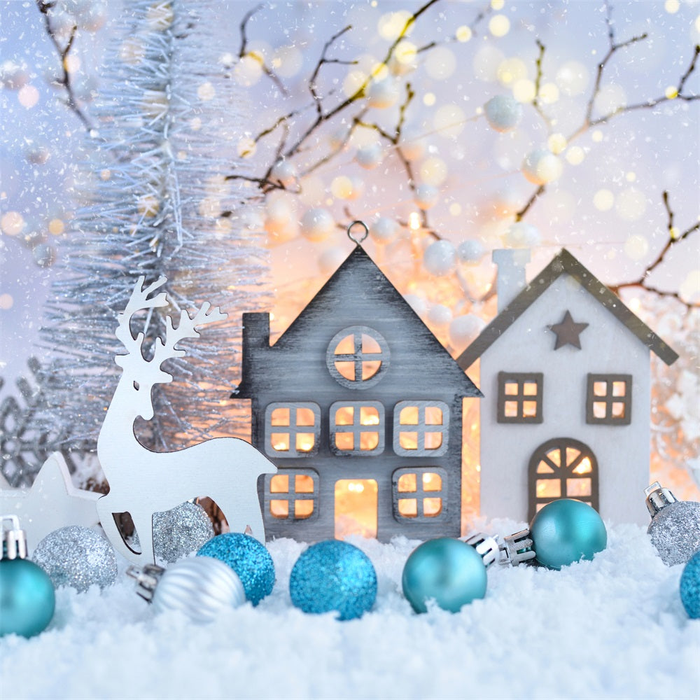 Winter Backdrop Ideas Snowy Village Reindeer Christmas Backdrop BRP11-471