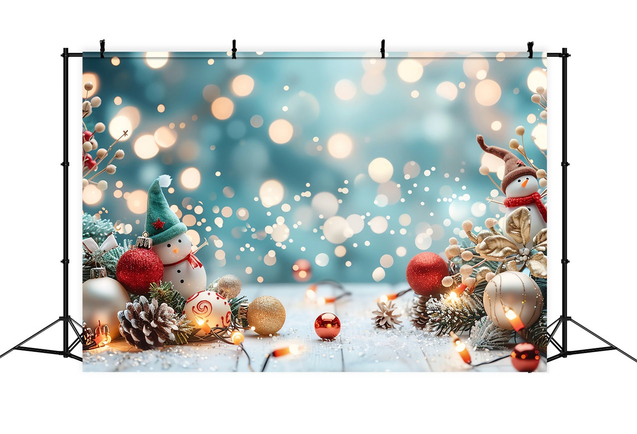 Winter Photo Backdrop Snowman Christmas Ornaments Glow Backdrop BRP11-474