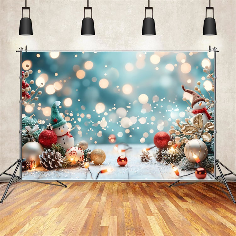 Winter Photo Backdrop Snowman Christmas Ornaments Glow Backdrop BRP11-474