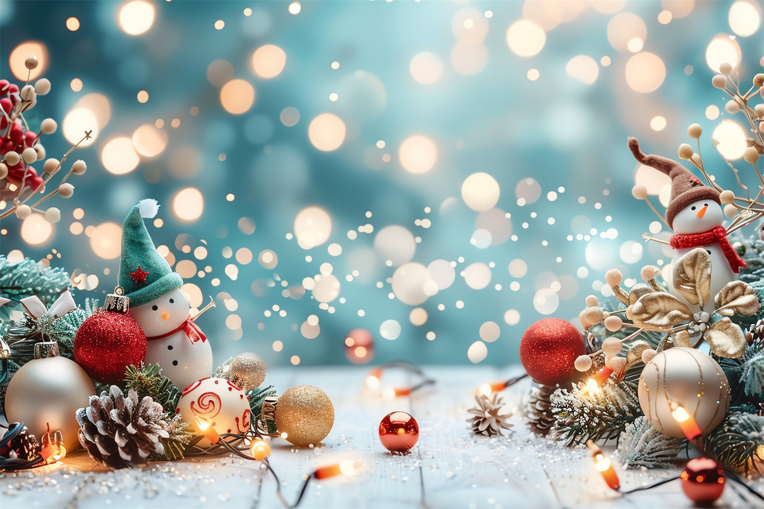 Winter Photo Backdrop Snowman Christmas Ornaments Glow Backdrop BRP11-474