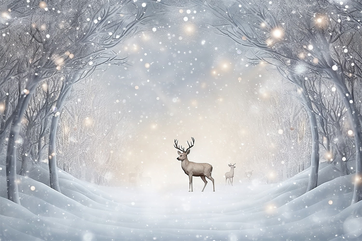 Winter Photography Backdrops Snowy Forest Path Reindeer Backdrop BRP11-478