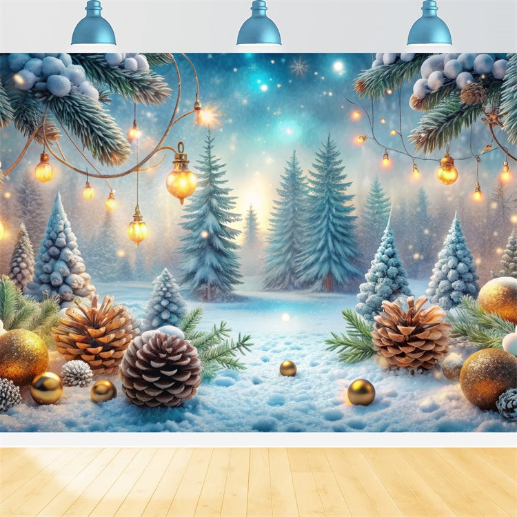 Winter Backdrops Forest Golden Decorations Frosted Pines Backdrop BRP11-479