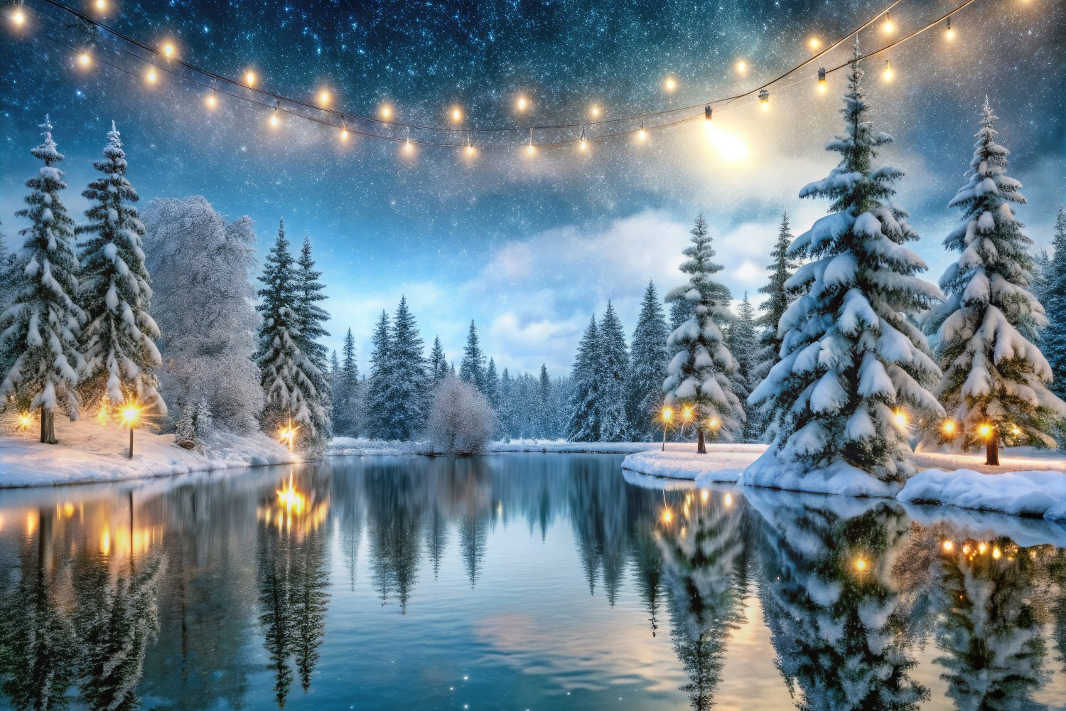 Winter Forest Backdrops Golden Glow Frozen Lake Backdrop BRP11-484