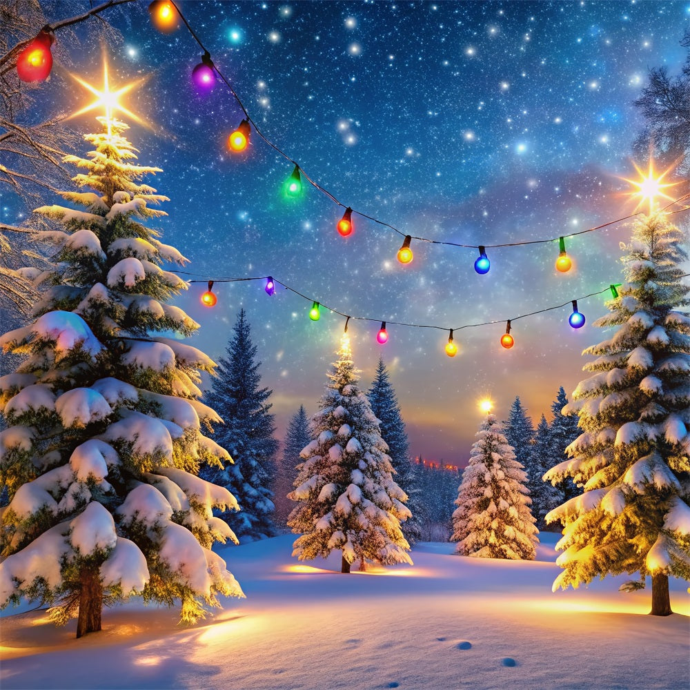 Winter Backdrop Scenes Colorful Lights Snowy Trees Backdrop BRP11-485