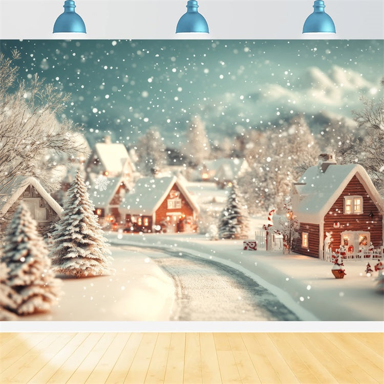 Winter Backdrop Cozy Village Snowfall Backdrop BRP11-487